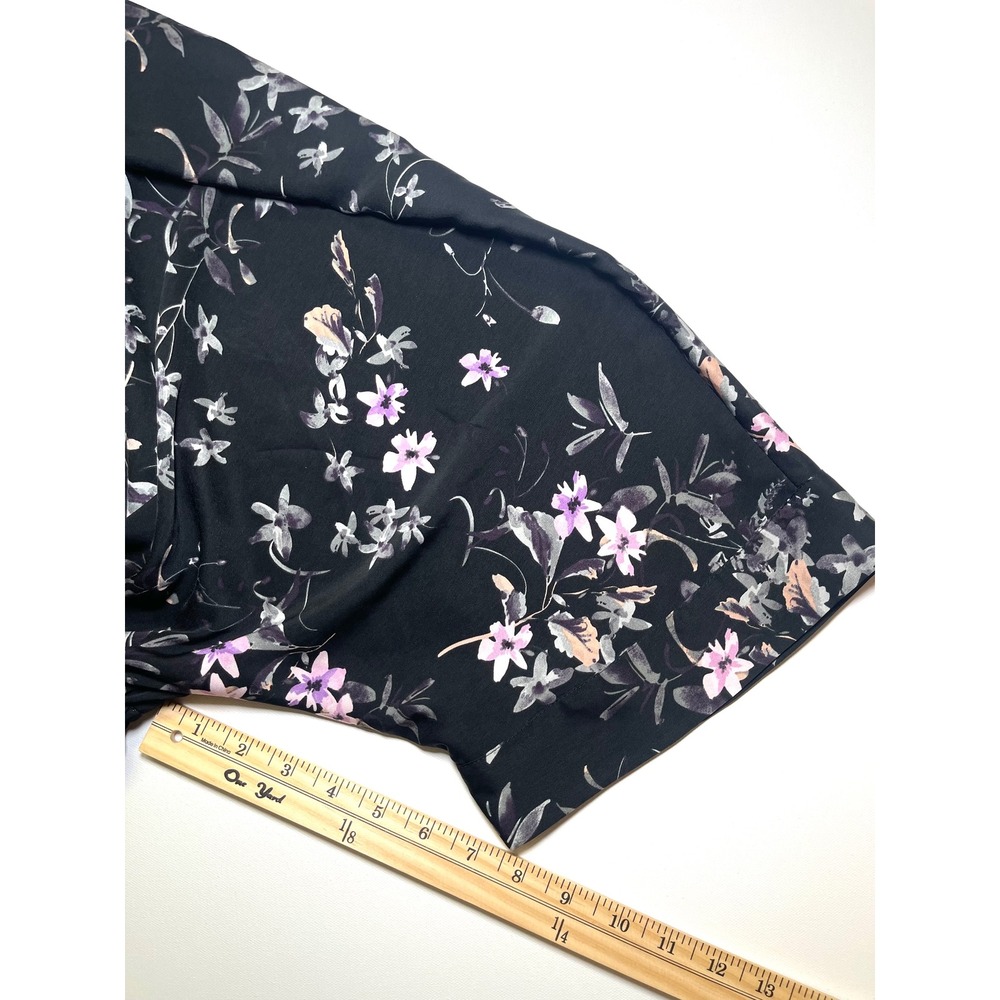 Express Floral Peplum Blouse Black Purple Open Front Tie Waist Top Small 0209 - Picture 5 of 6